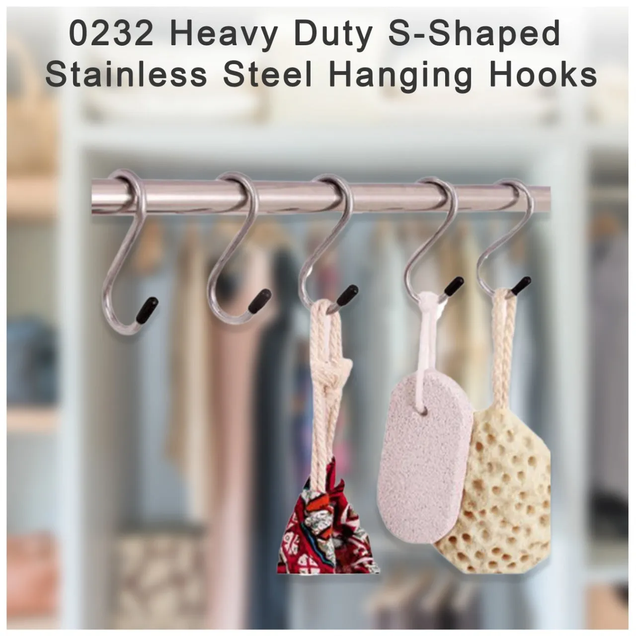 0232 Heavy Duty S-Shaped Stainless Steel Hanging Hooks - 5 pcs