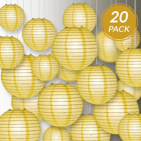 10 Inch Lemon Yellow Chiffon Parallel Ribbing Round Paper Lantern