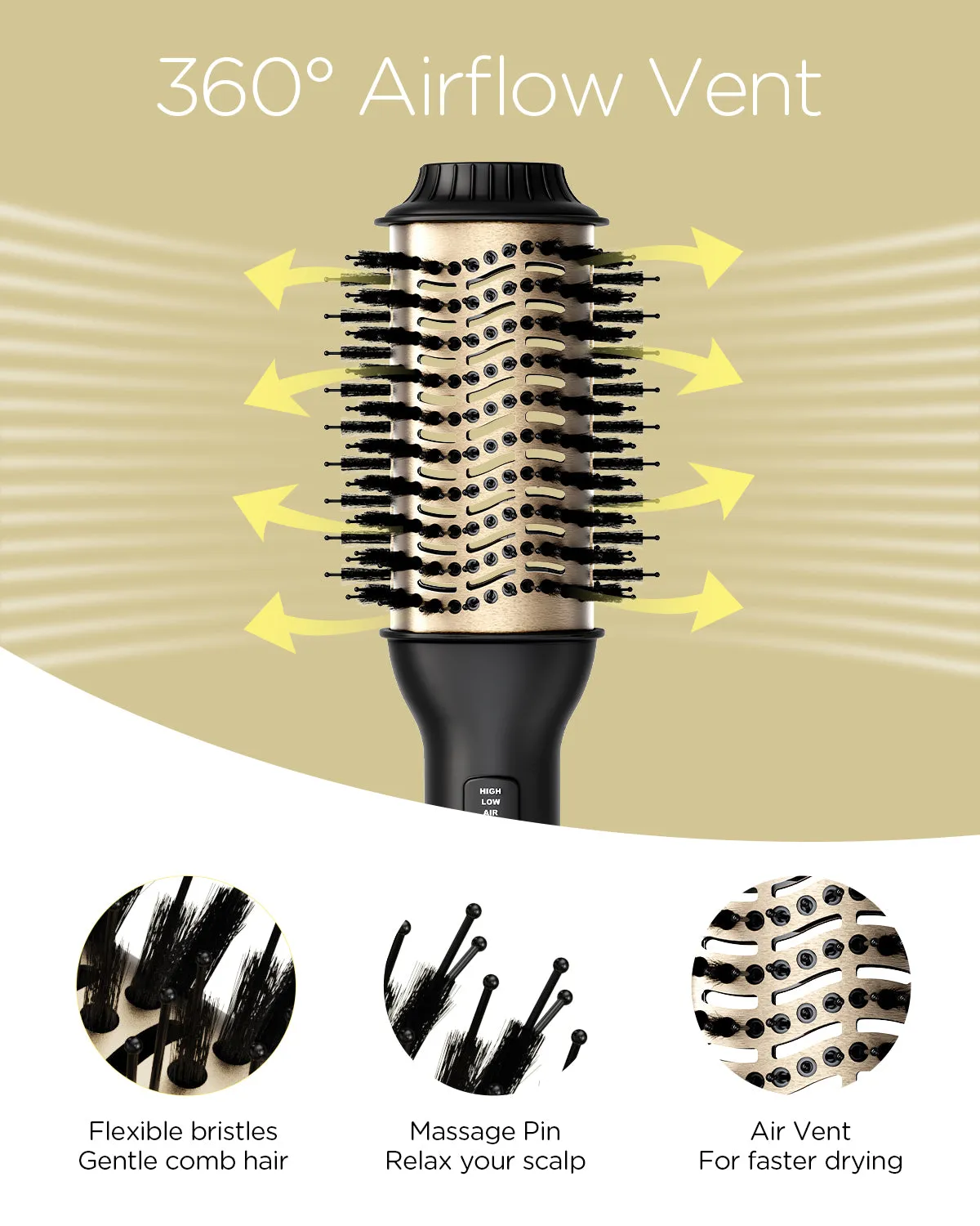 100 Millions Negative Ion Anti-Frizz Oval Brush for Straightening and Curling