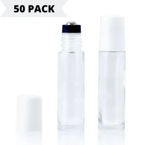 10ml Clear Glass Roller Bottle with White Lid **50 Pack**