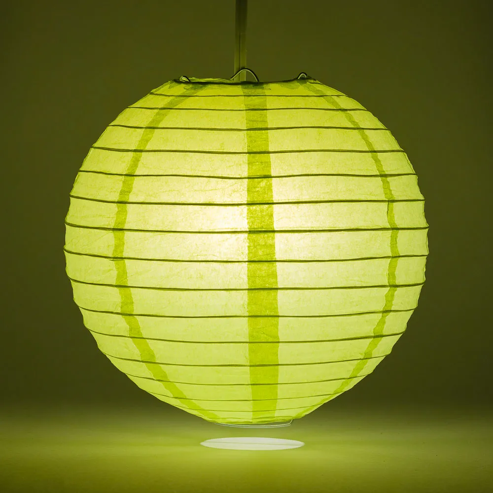 10" Light Lime Green Round Paper Lantern, Even Ribbing, Chinese Hanging Wedding & Party Decoration