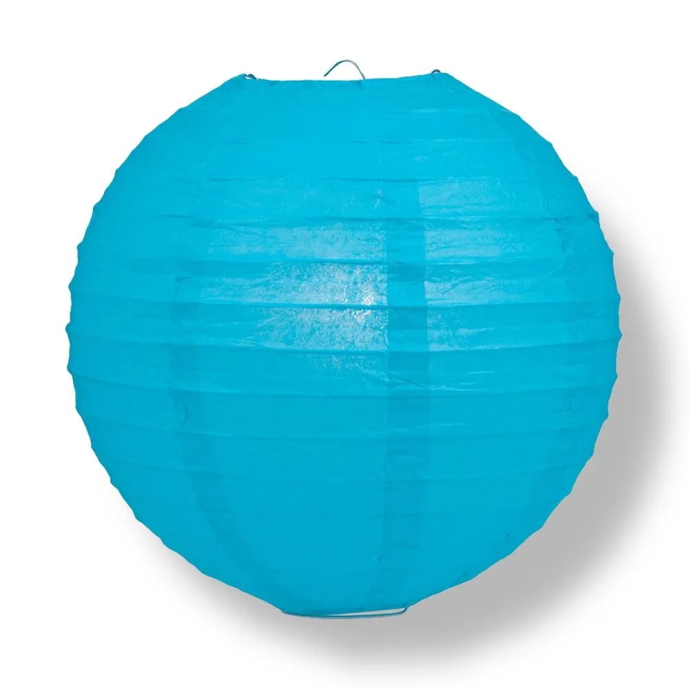 10" Turquoise Round Paper Lantern, Even Ribbing, Chinese Hanging Wedding & Party Decoration