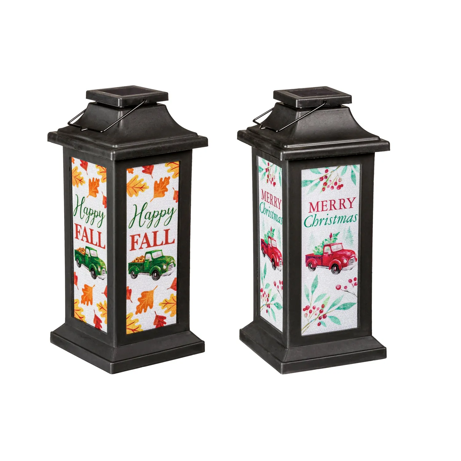 11"H Glitter Film Plastic Solar Lantern, Fall and Christmas Trucks, 2 Asst,2sp6374