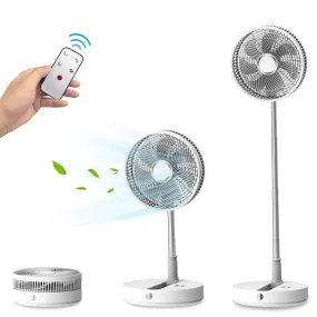 12” Foldable Fan with Remote Control,Rechargeable (White)--CO-P30W