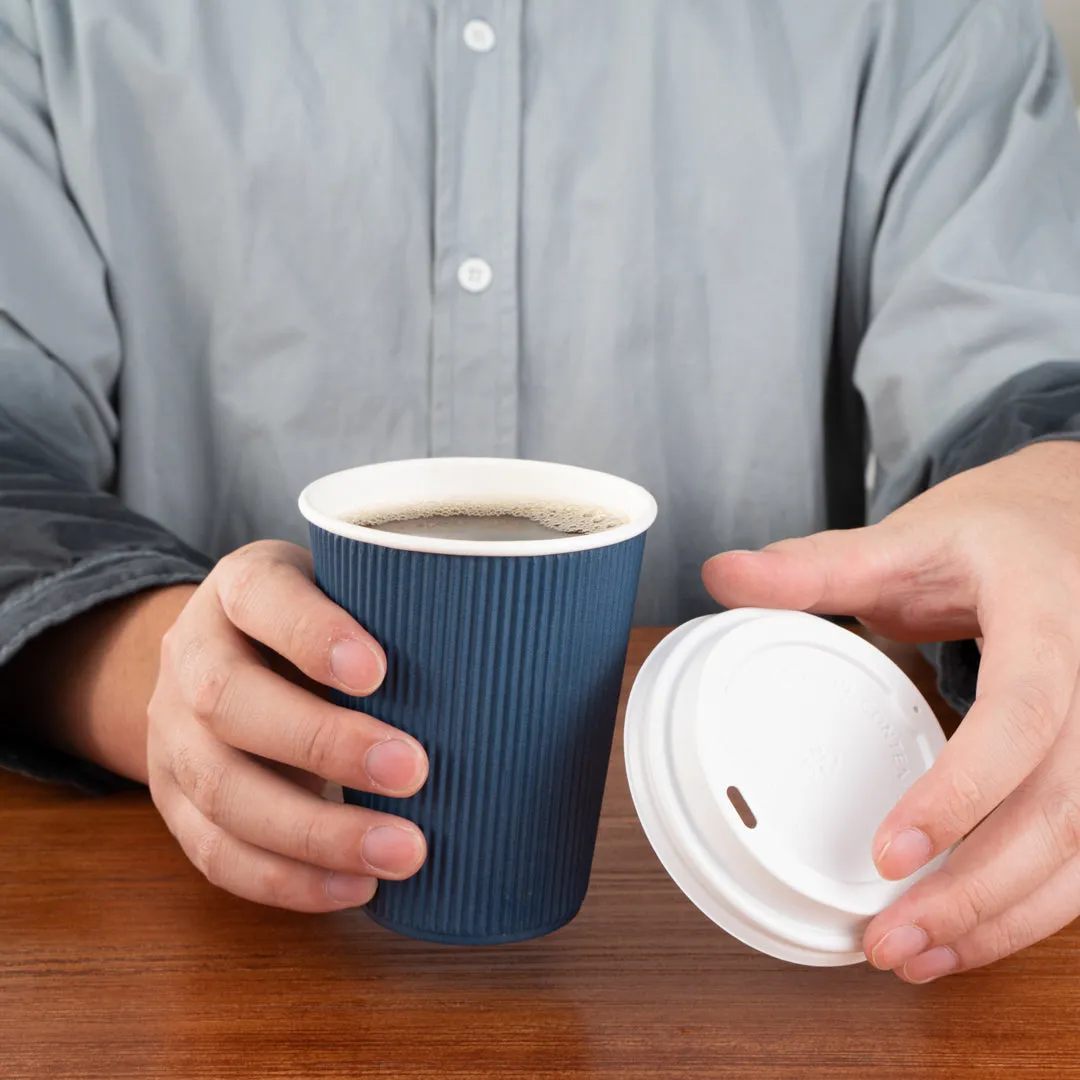 12 oz Midnight Blue Paper Ripple Wall Coffee Cup - with White Lid - 3 1/2" x 3 1/2" x 5" - 20 count box