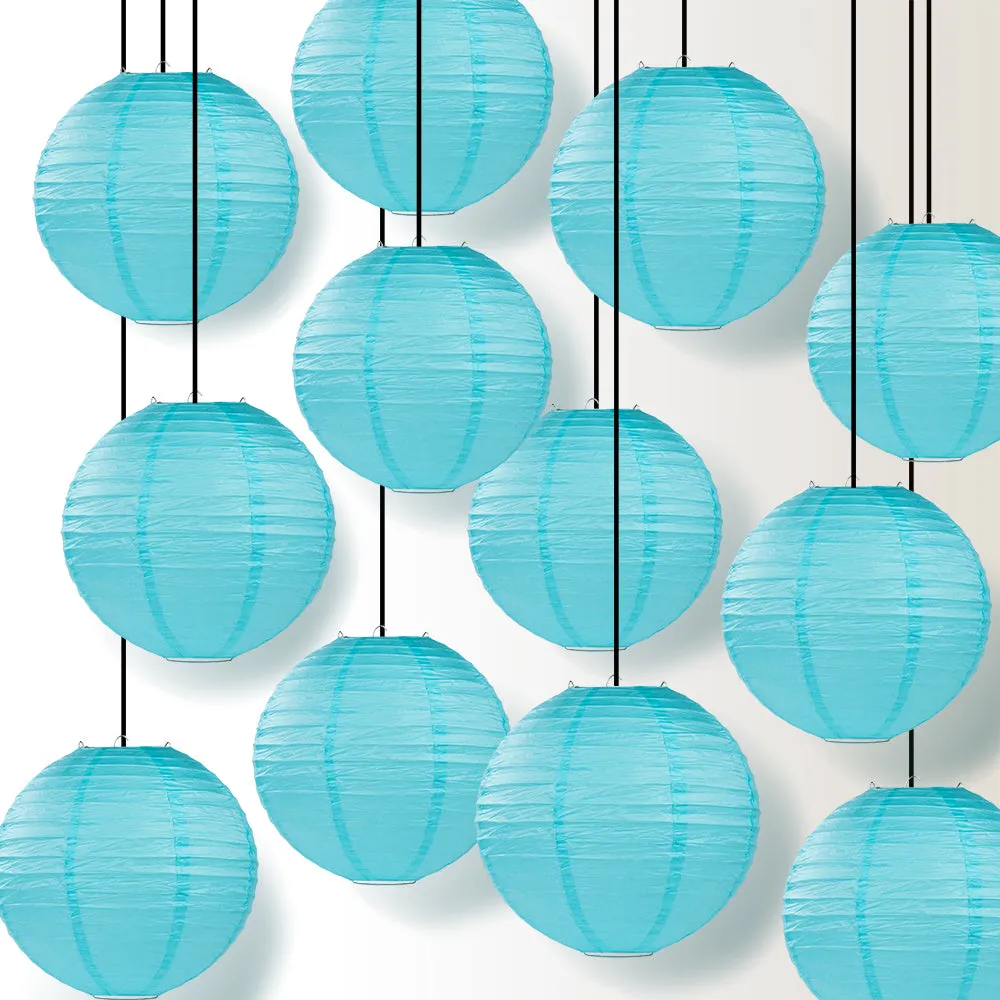 12 PACK | Baby Blue Even Ribbing Round Paper Lantern, Hanging Combo Set