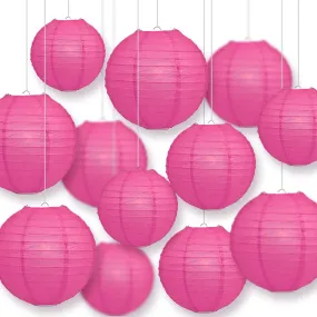 12-PC Fuchsia / Hot Pink Paper Lantern Chinese Hanging Wedding & Party Assorted Decoration Set, 12/10/8-Inch