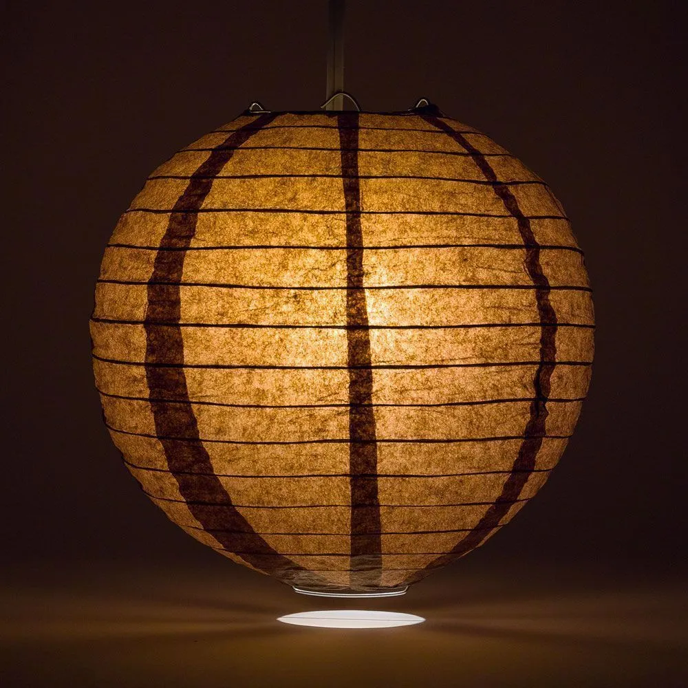 12" Brown Round Paper Lantern, Even Ribbing, Chinese Hanging Wedding & Party Decoration