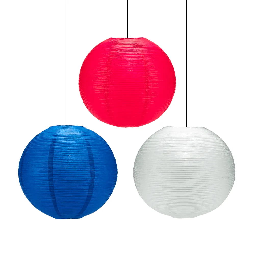 12" Patriotic Fine Line Ribbing Party Pack Paper Lantern Combo Set (3-PACK)