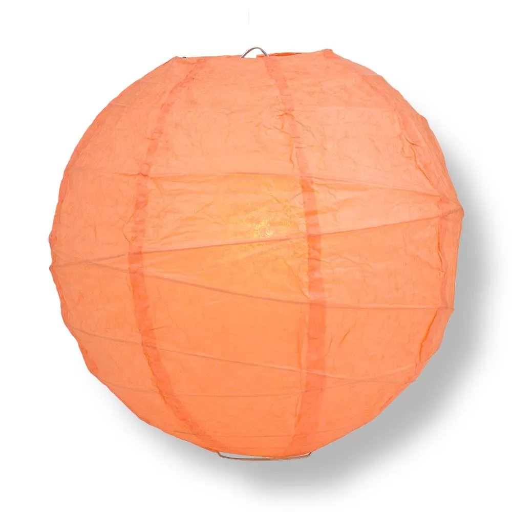 12" Peach / Orange Coral Round Paper Lantern, Crisscross Ribbing, Chinese Hanging Wedding & Party Decoration