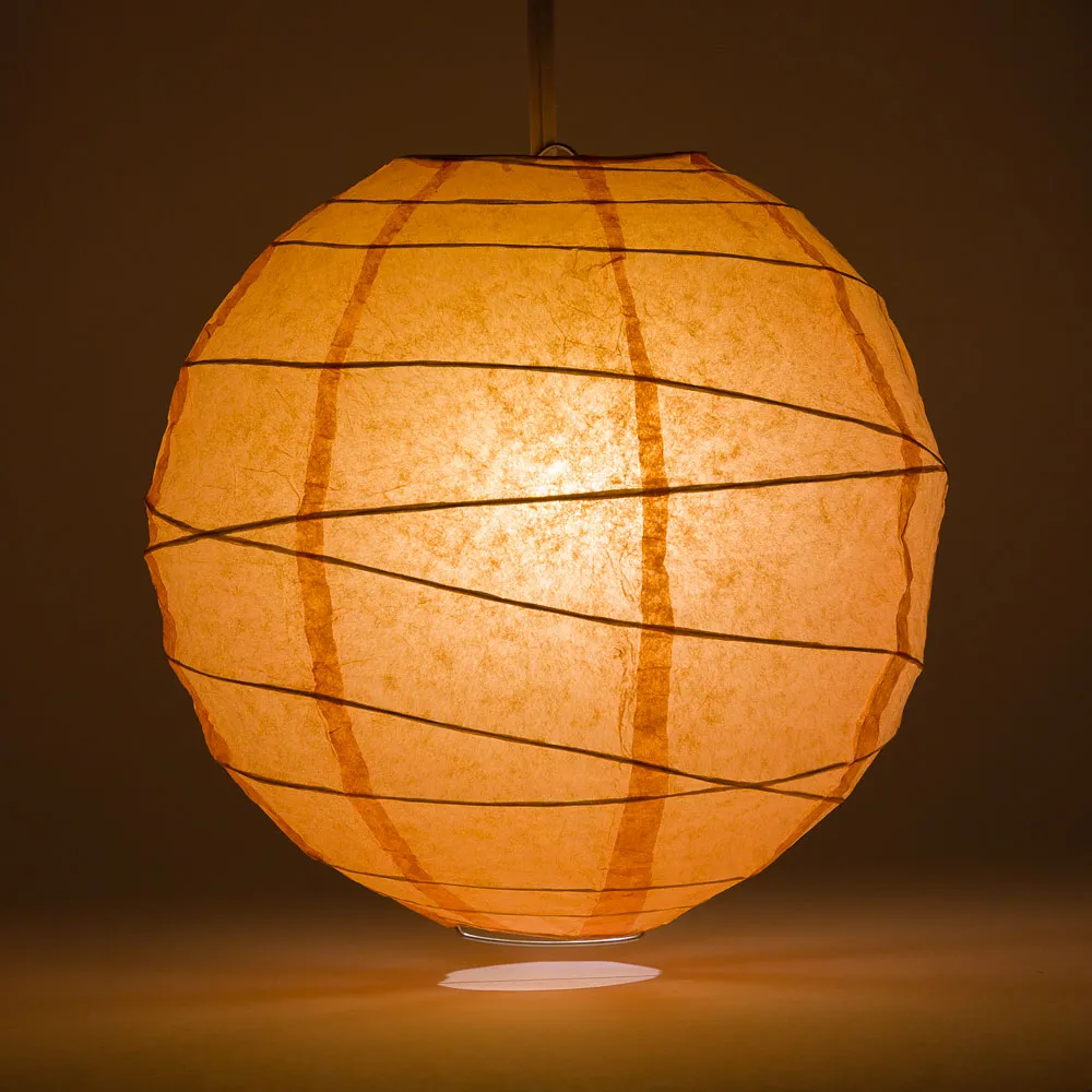 12" Peach / Orange Coral Round Paper Lantern, Crisscross Ribbing, Chinese Hanging Wedding & Party Decoration