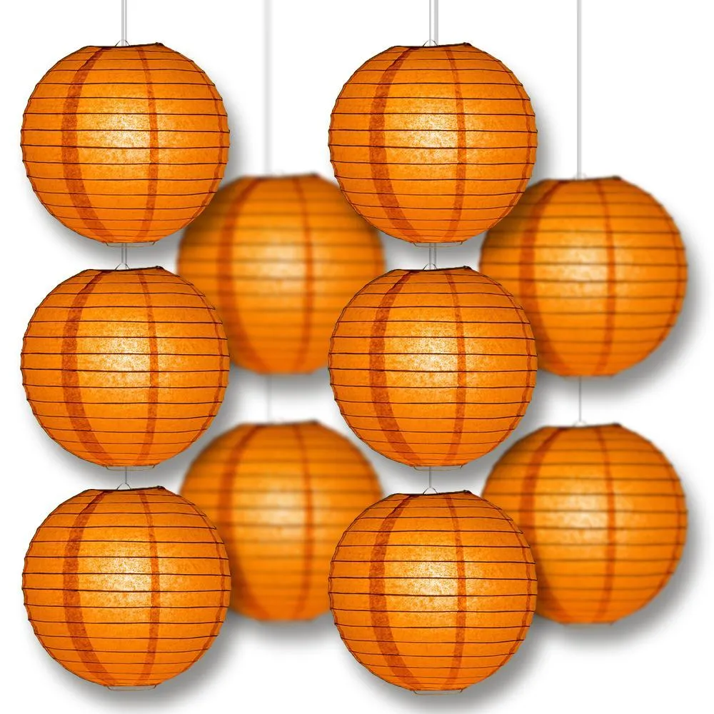 12" Persimmon Orange Round Paper Lantern, Even Ribbing, Chinese Hanging Wedding & Party Decoration