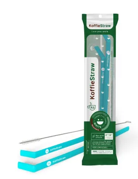 2-Pack of Surf KoffieStraws: Surf 10"   Surf 8" with a stainless steel cleaning brush in home-compostable packaging