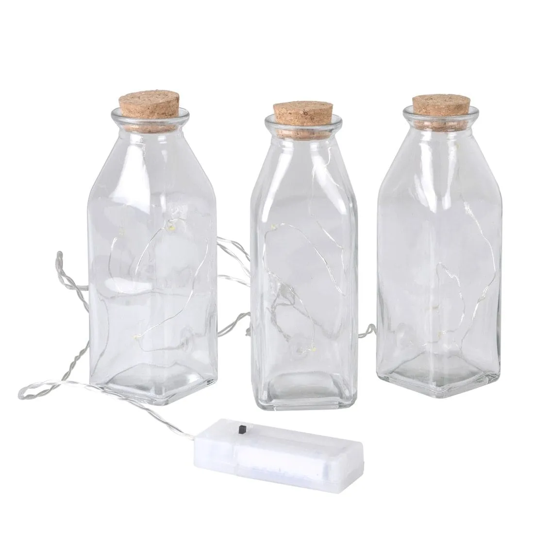 3 Bottles LED  Glass Battery Operated Static Warm White