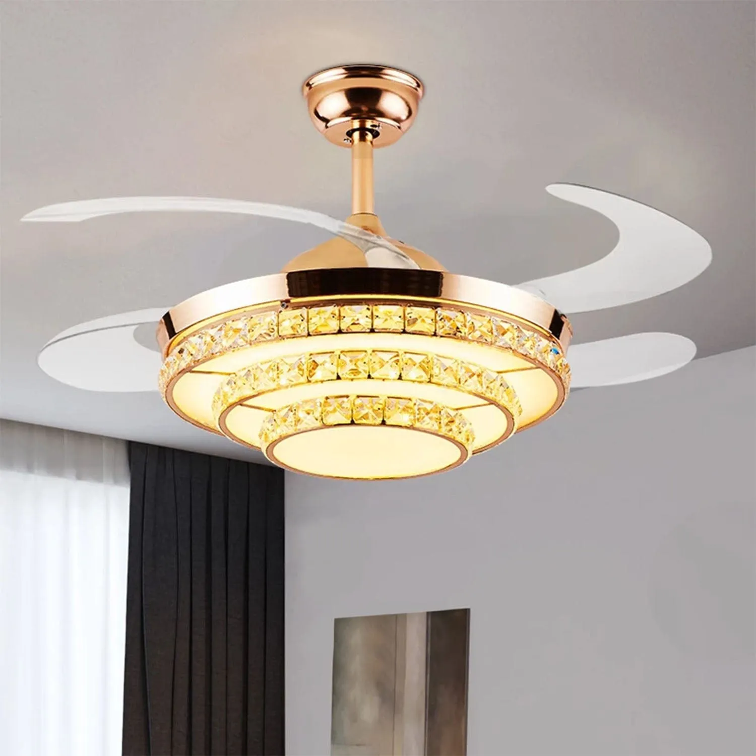 3 Layer Crystal Chandelier Ceiling Fan with Remote Control