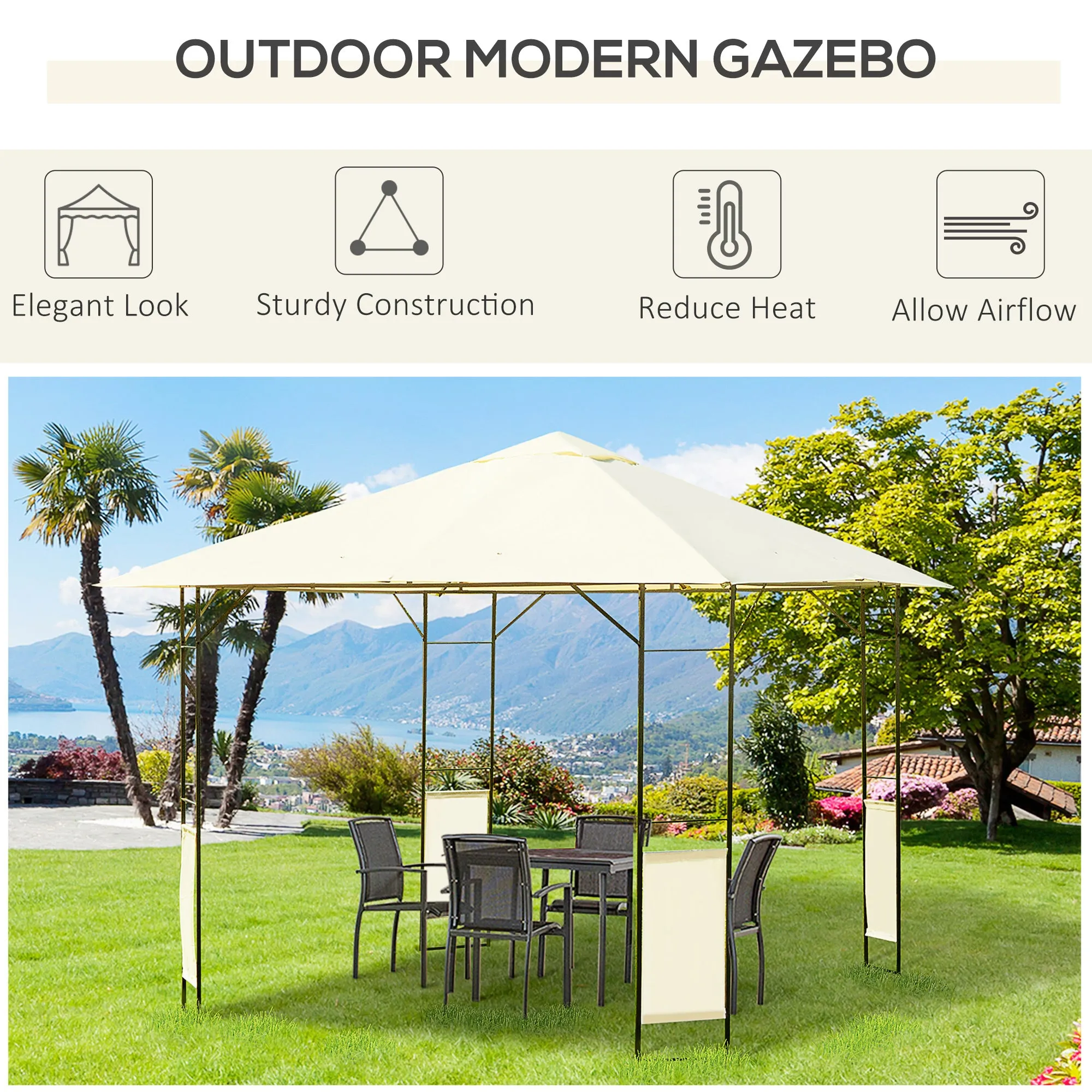 3 x 3 m Garden Metal Gazebo for Party and BBQ w/ Water-resistant PE Canopy Top, Cream