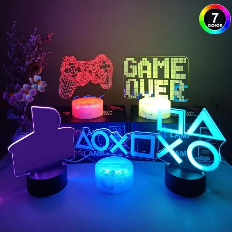 3D Night Lamp Gaming Room Desk Setup Lighting Decor On the Table Game Console Icon Logo Sensor Light for Kids Bedside Gift