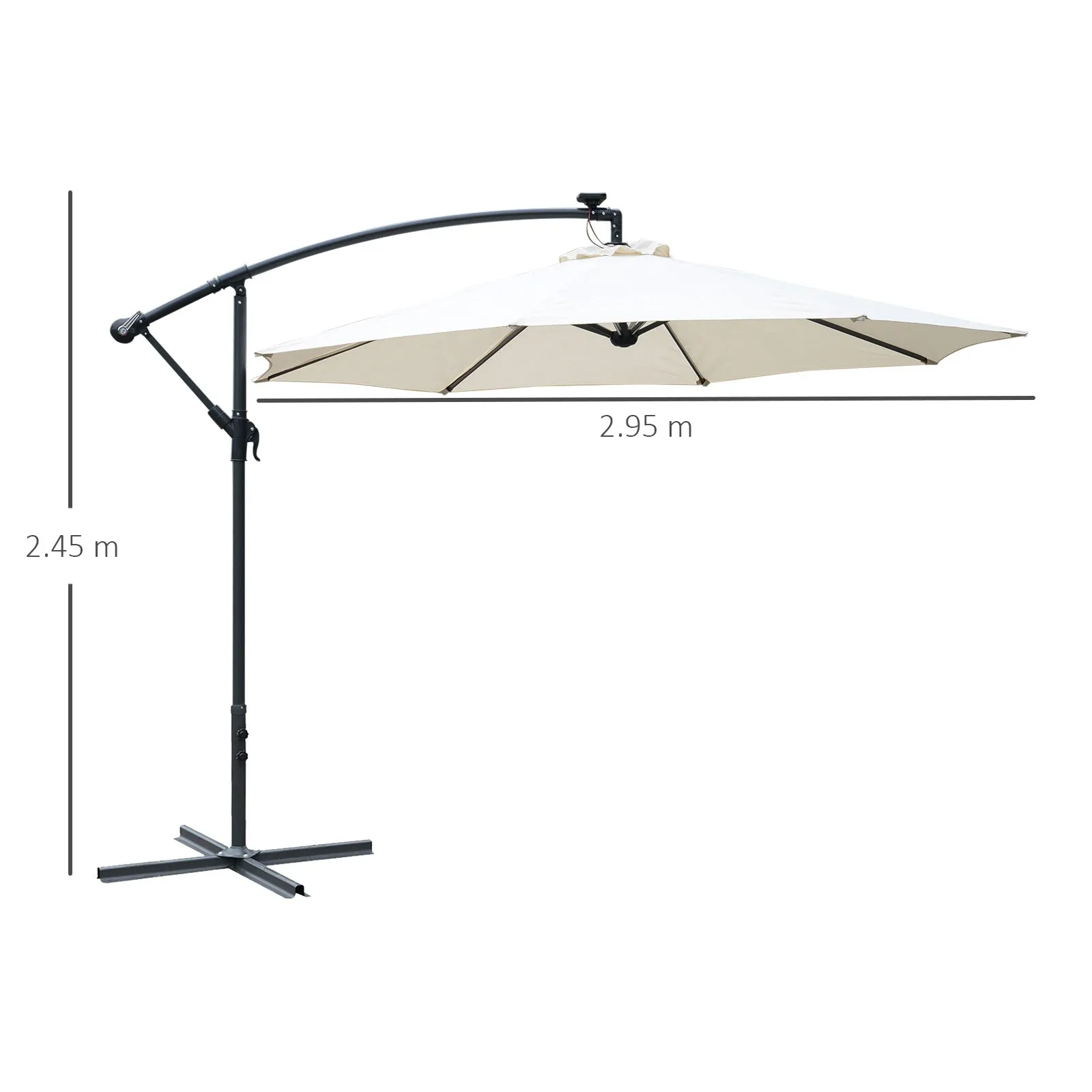 3(m) LED Cantilever Parasol Banana Garden Umbrella with Solar Lights, Crank Handle and Cross Base, Hanging Sun Shade, Off-White