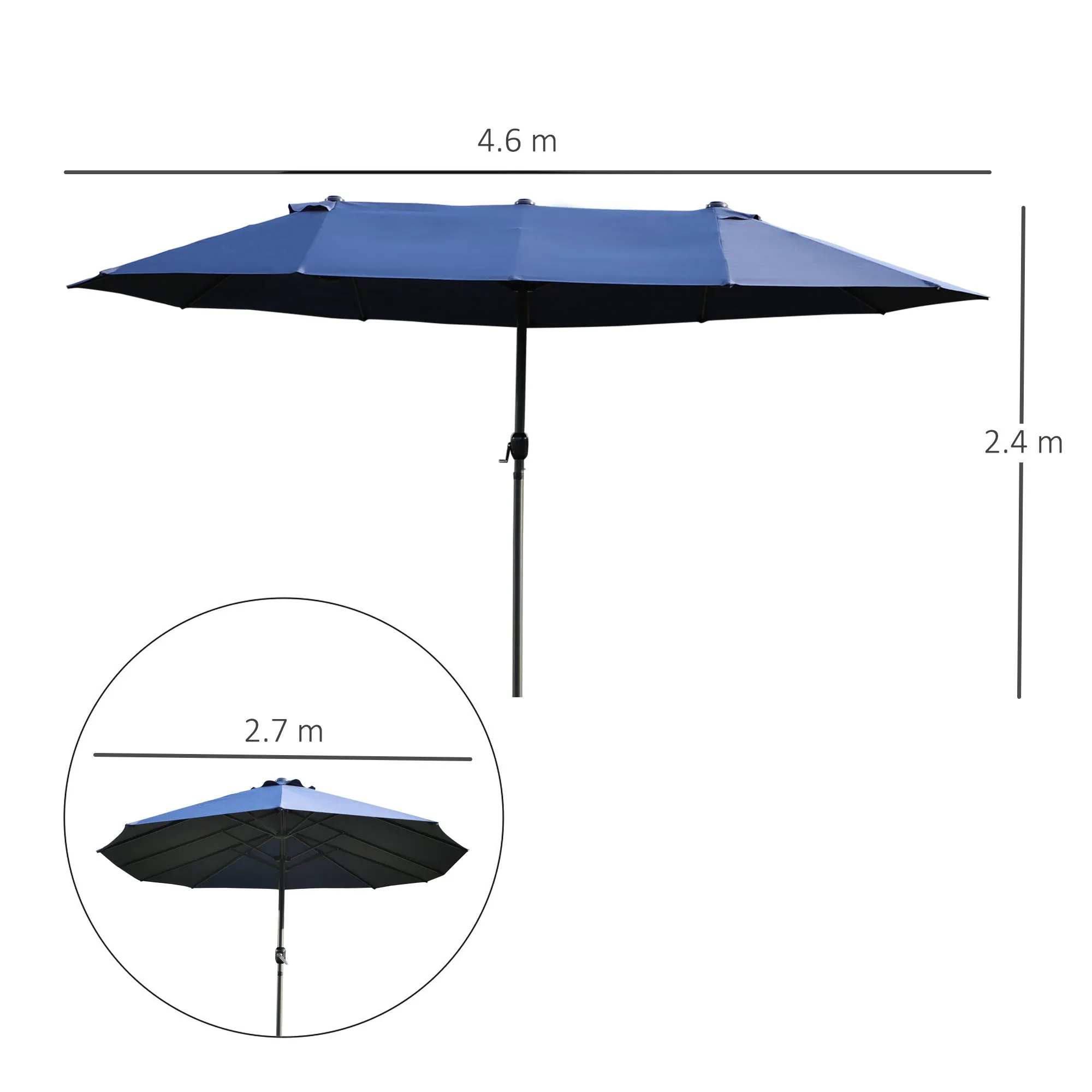 4.6m Garden Parasol Double-Sided Sun Umbrella Patio Market Shelter Canopy Shade Outdoor Blue - NO BASE