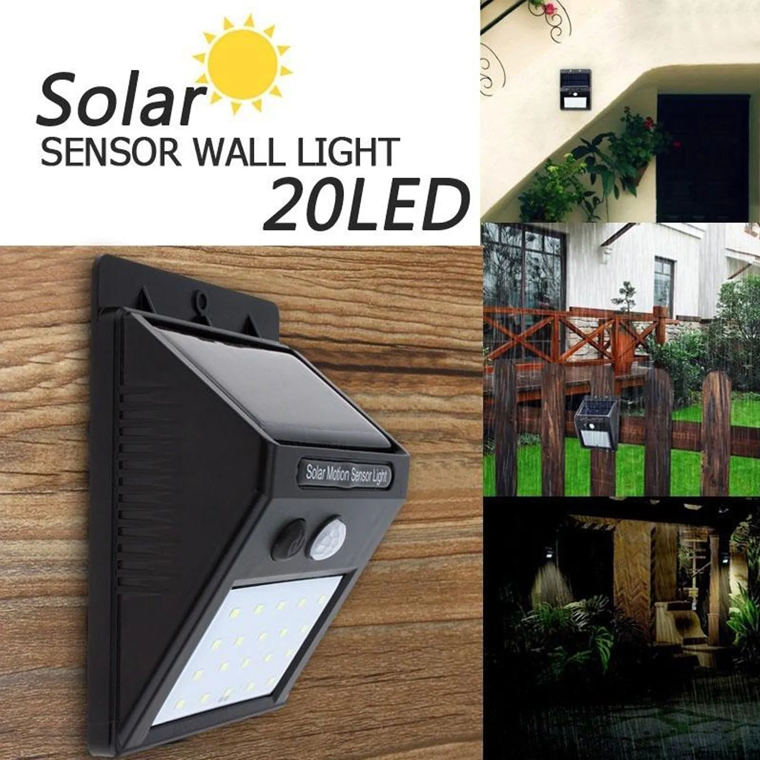 6608 White Solar Wireless Security Motion Sensor LED Night Light for Home Outdoor / Garden Wall.