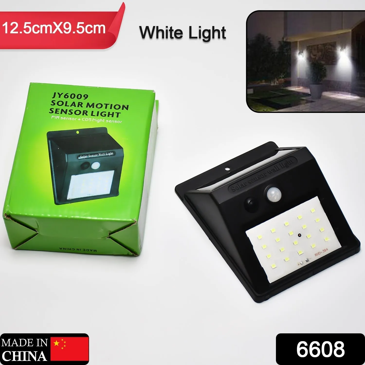 6608 White Solar Wireless Security Motion Sensor LED Night Light for Home Outdoor / Garden Wall.