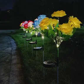 7-Head Color Solar Rose Simulation Garden Light - Decoration Light for Pathway Patio Garden (1 Bundle)