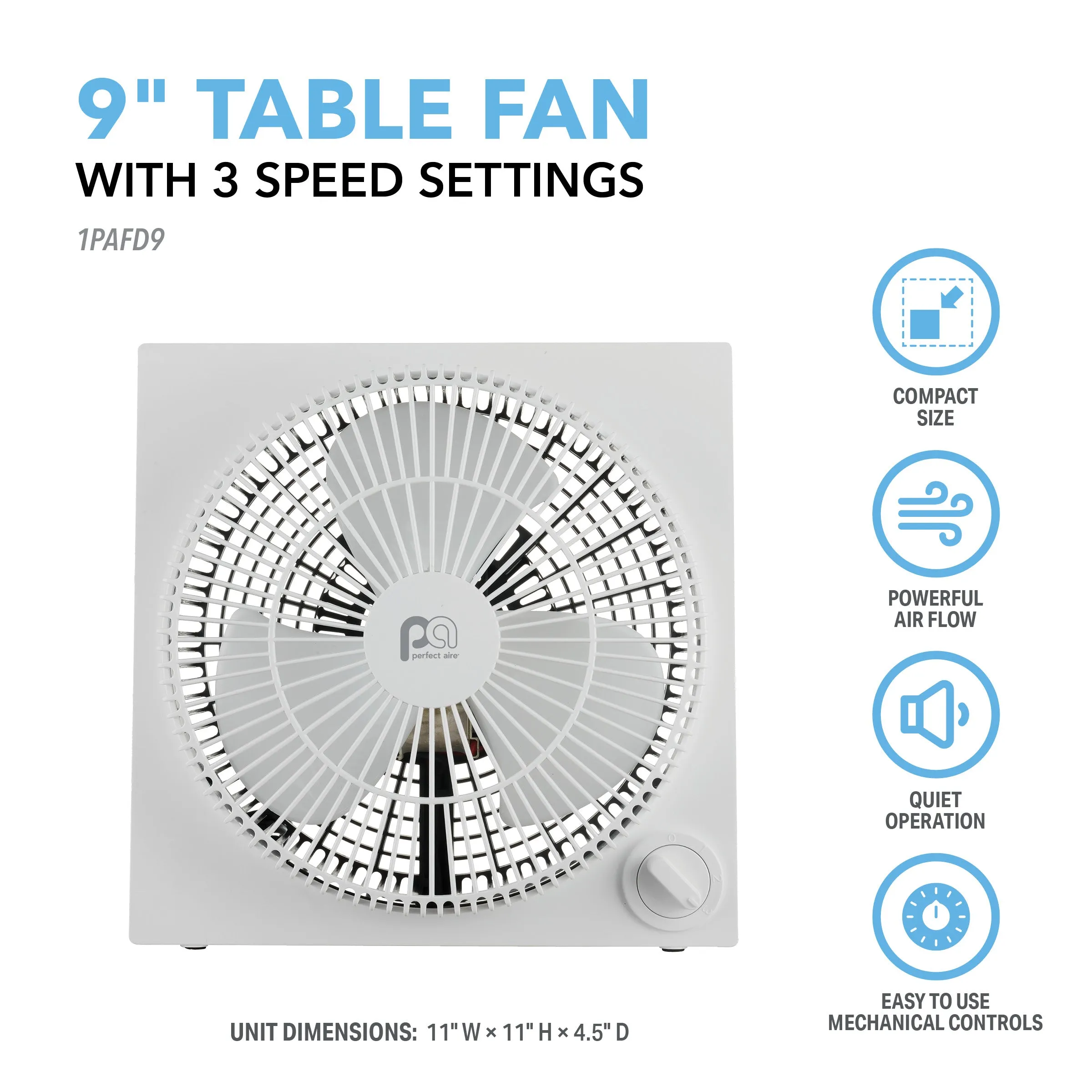 9" Desk/Table Fan with 3 Speed Settings and Easy Mechanical Controls