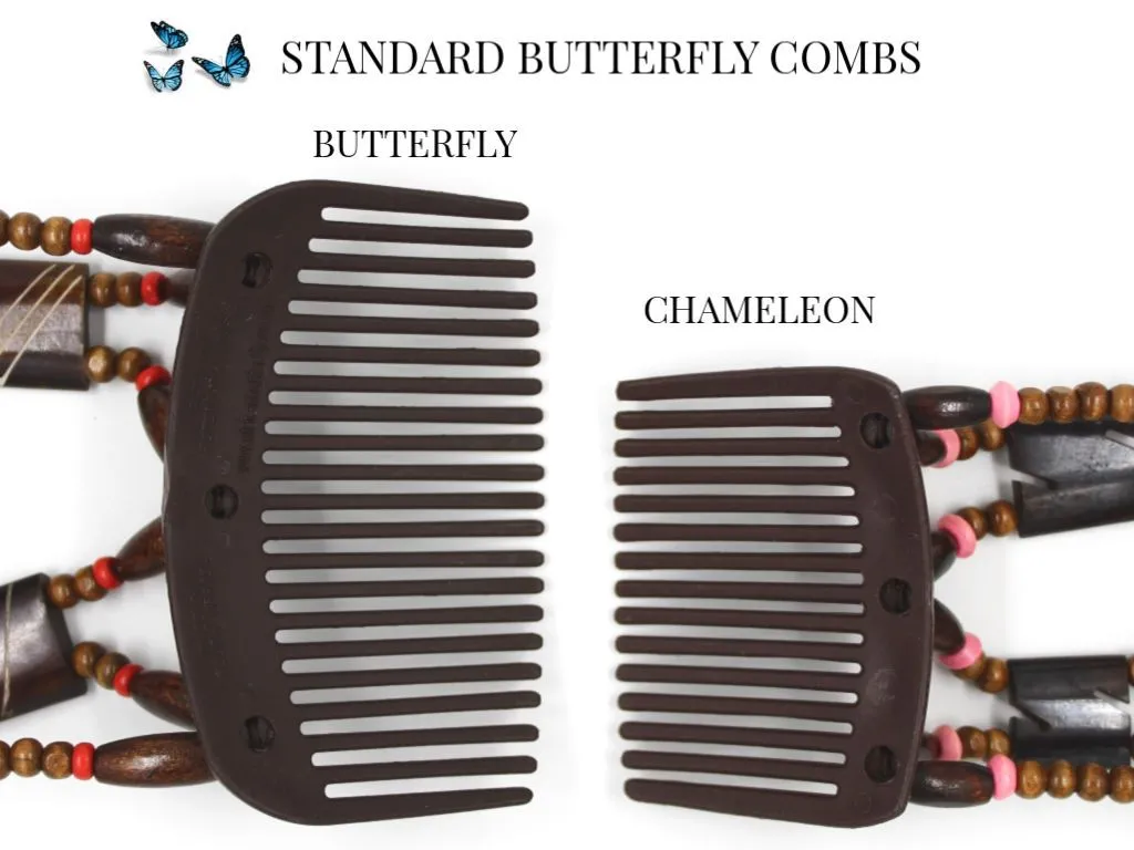 African Butterfly Thick Hair Comb - Beada Brown 173