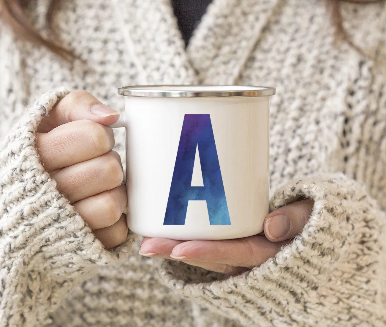 Andaz Press 11oz Blue Purple Watercolor Monogram Campfire Coffee Mug