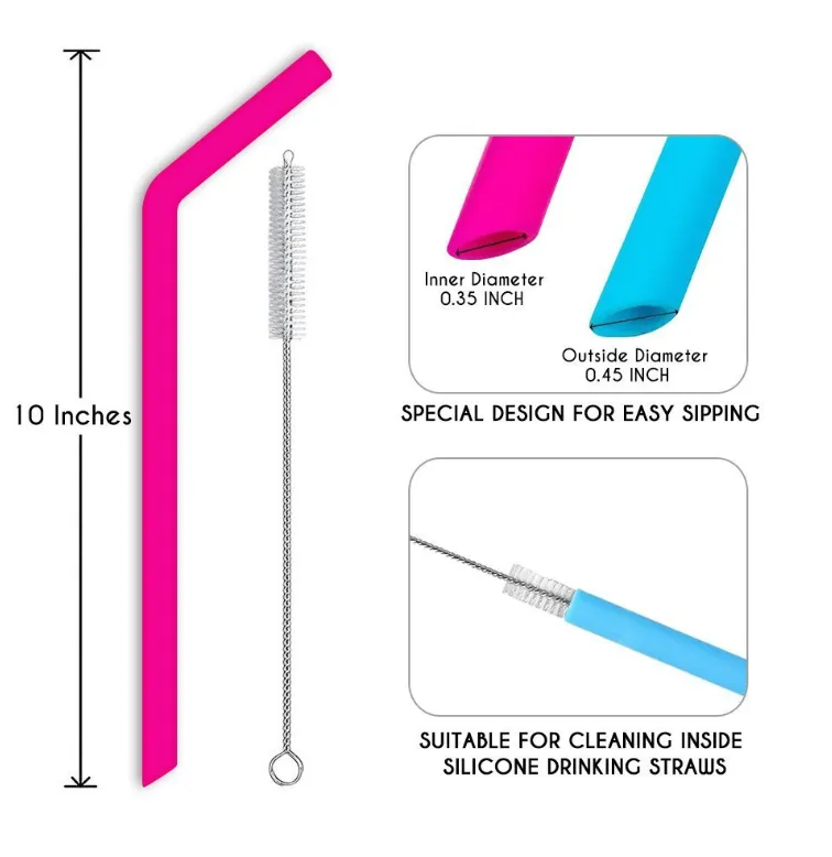 AWESOME REUSABLE RAINBOW SILICONE STRAWS (PACK OF 6   CLEANING BRUSH)