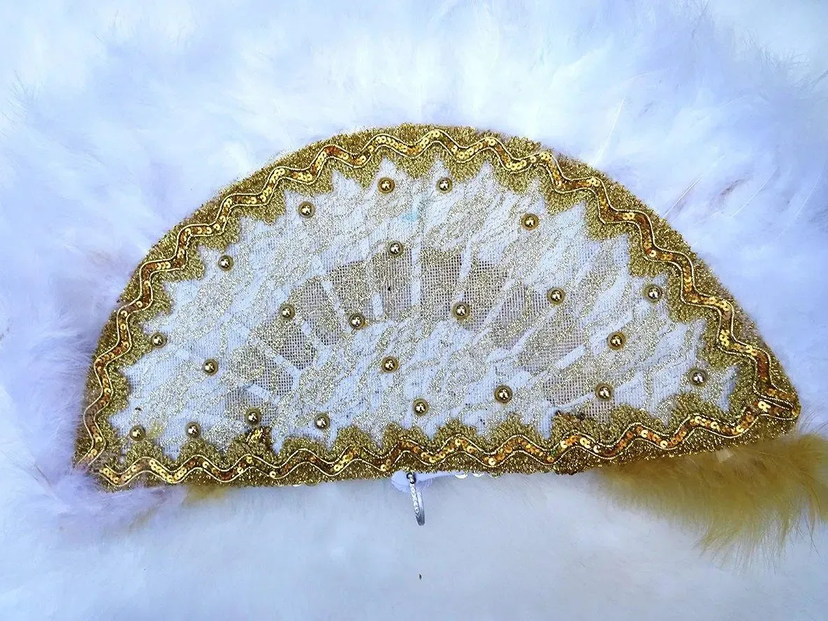 Beautiful White Mixed with Champagne Gold Feather Bridal wedding African Traditional engagement Handfan