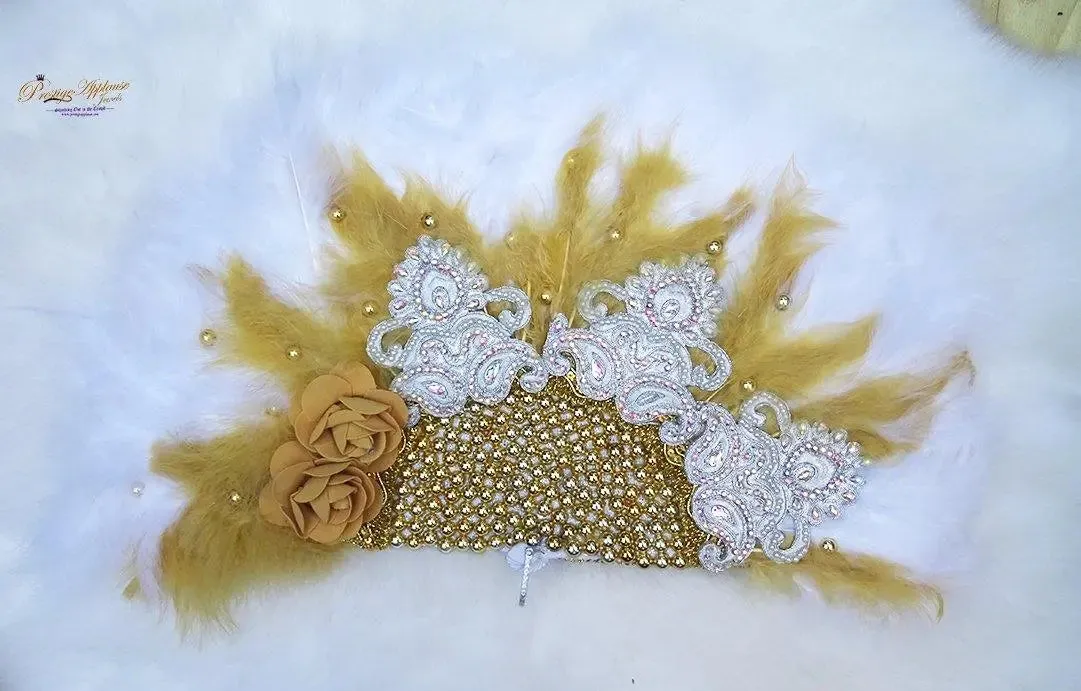 Beautiful White Mixed with Champagne Gold Feather Bridal wedding African Traditional engagement Handfan