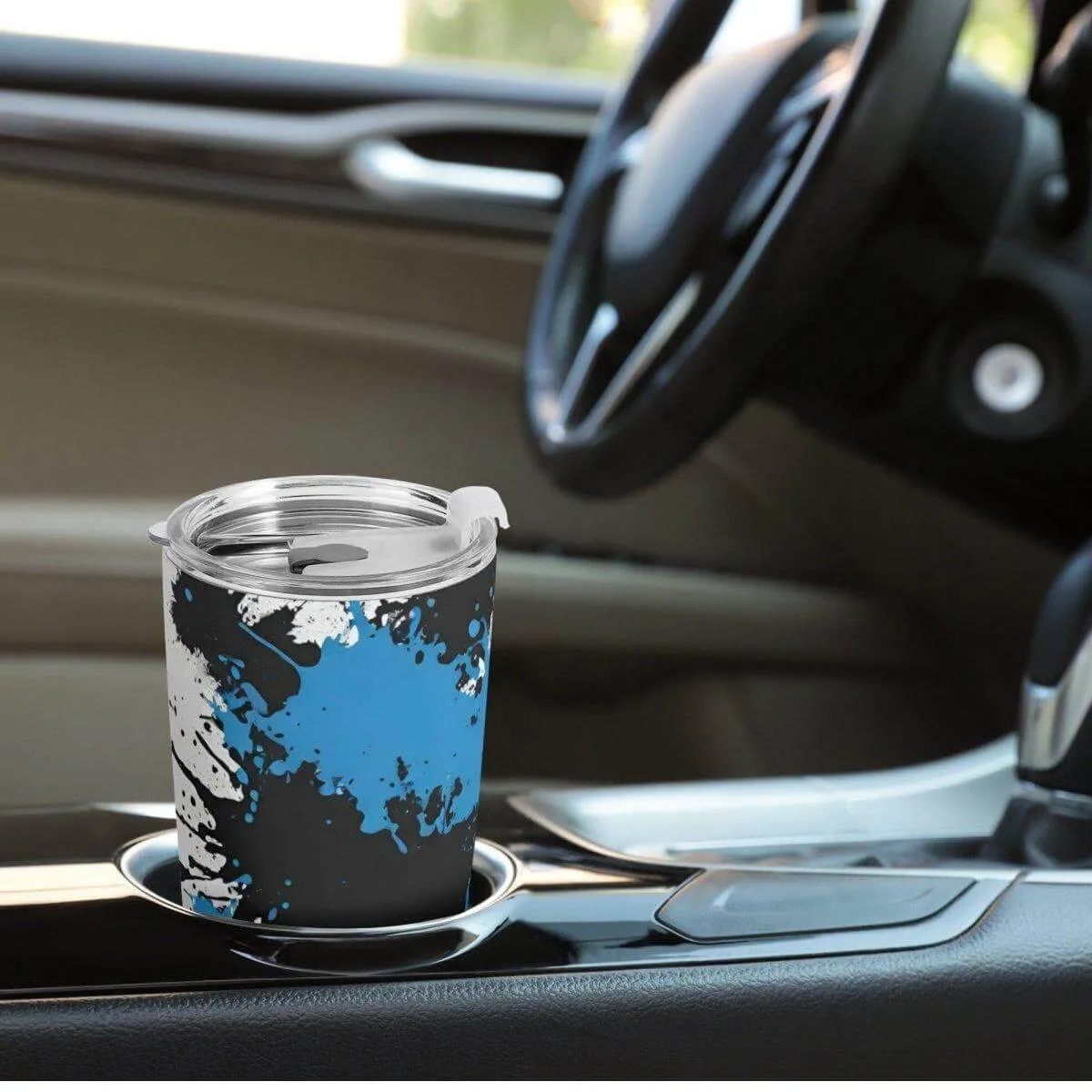 Black Blue Splatter Car Cup