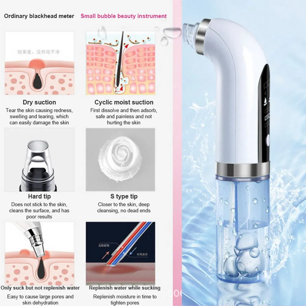 Blackhead Remover Vacuum Suction Pore Cleaner USB Facial Hydrodermabrasion