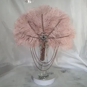 Blush feather fan bouquet cascade, pink Great Gatsby wedding style 1920's - any colour as custom made by Crystal wedding uk