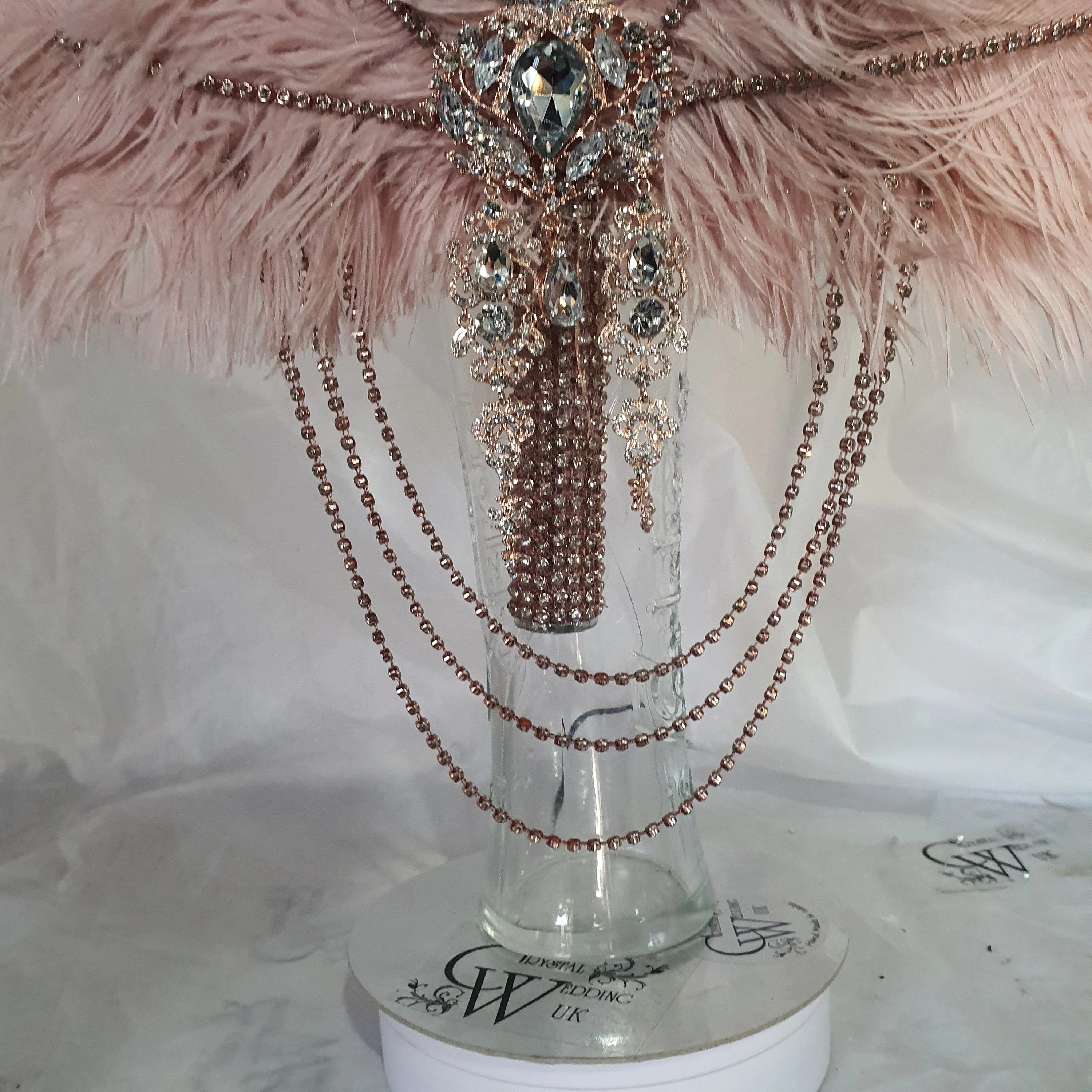 Blush feather fan bouquet cascade, pink Great Gatsby wedding style 1920's - any colour as custom made by Crystal wedding uk