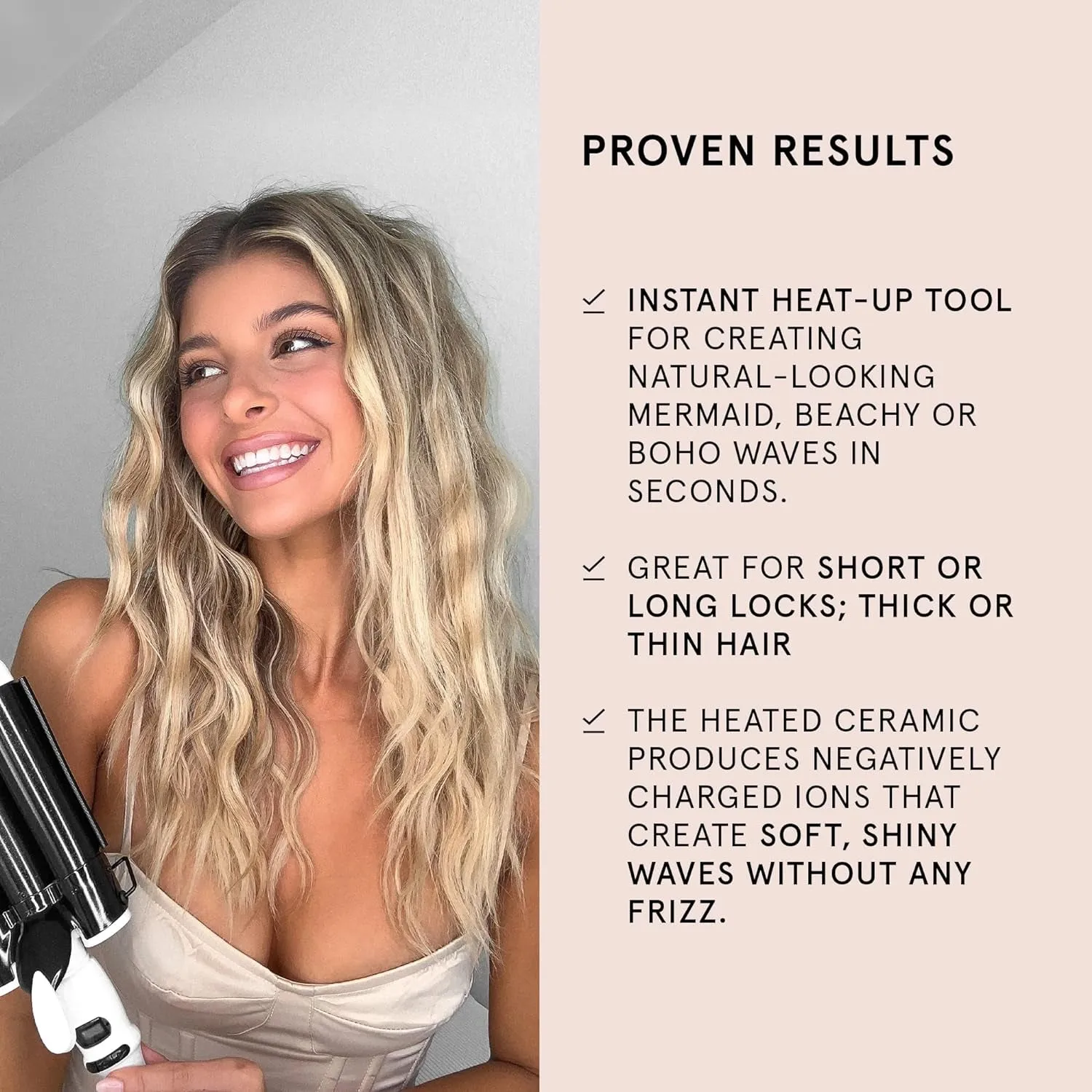 Bondiboost Wave Wand Mini Hair Curling Iron Wand [25 Mm] - 1 Inch Ceramic Tourmaline Triple Barrels - Long-Lasting, Natural Looking Waves - Instant Heat-Up for Fast Styling & Adjustable Temperature