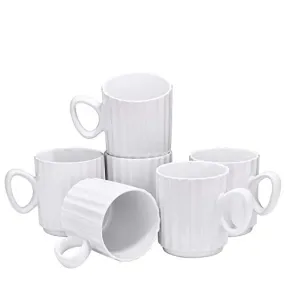 Bruntmor Ceramic Stacking Coffee Mug For Heavy Duty Cup Set Of 6 14 Ounce White