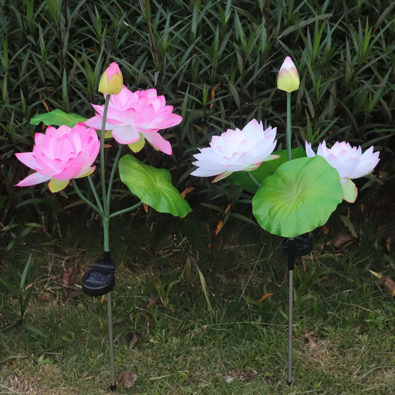 Bulk Artificial Lotus Water Lily Solar Energy LED Inserted Lamp for Outdoors Wholesale