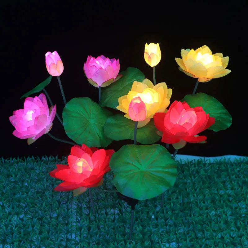 Bulk Artificial Lotus Water Lily Solar Energy LED Inserted Lamp for Outdoors Wholesale