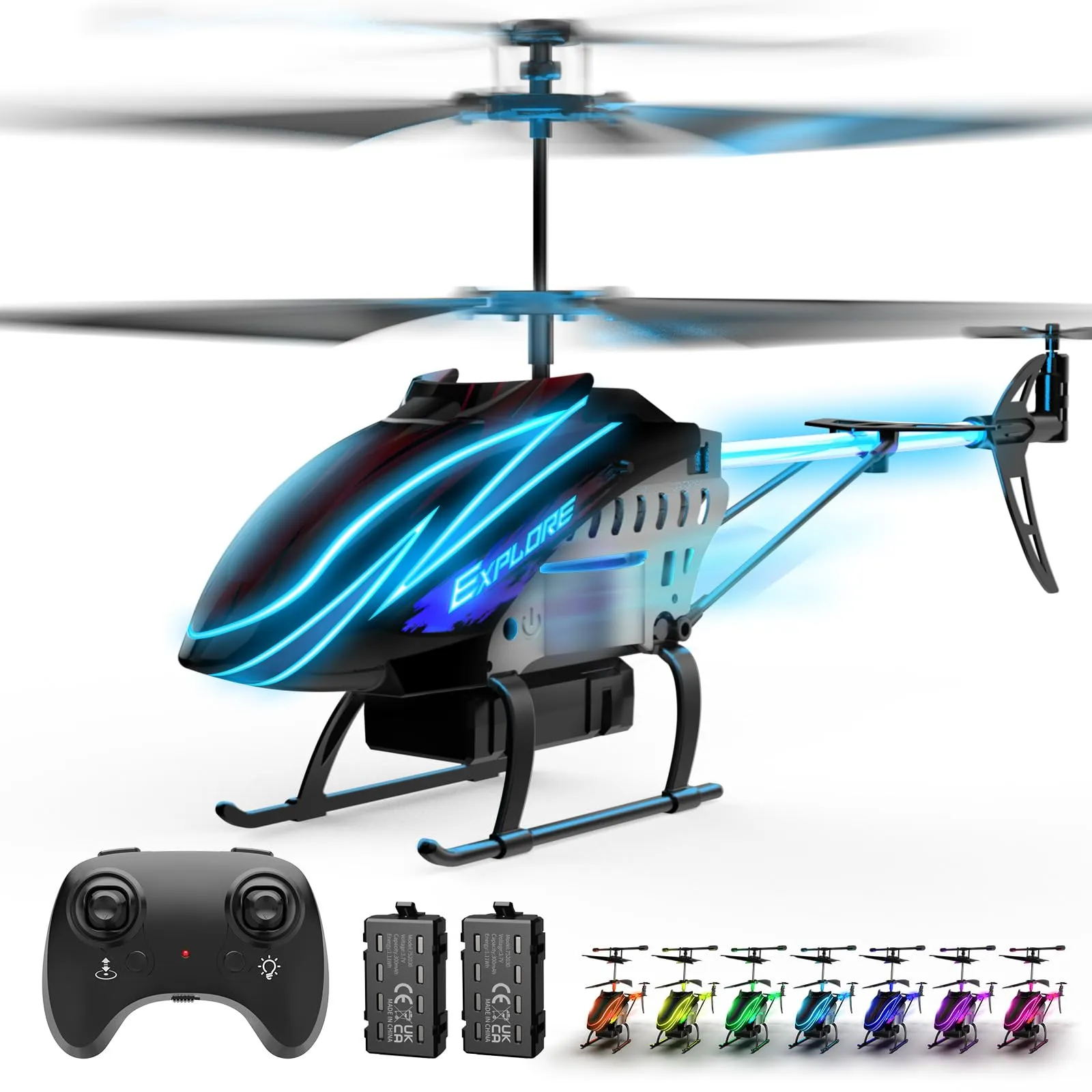 BUSSGO RC Helicopter, Remote Control Helicopter for Kids with 30Mins Flight(2 Batteries), 7 1 LED Light Modes, Altitude Hold, RC Toys for Boys Girls