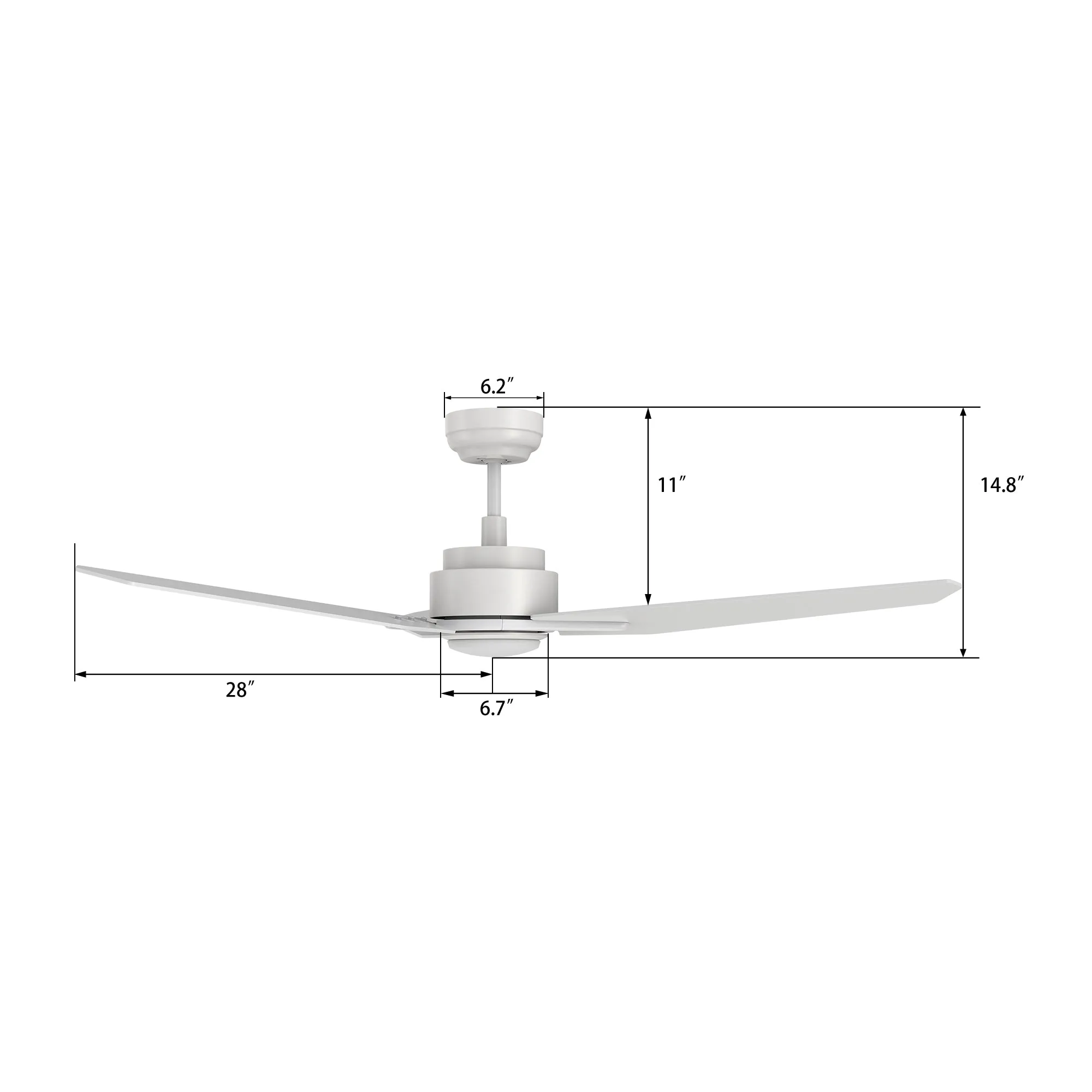 CALEN 56 inch 3-Blade Smart Ceiling Fan with LED Light Kit & Remote Control- White/White