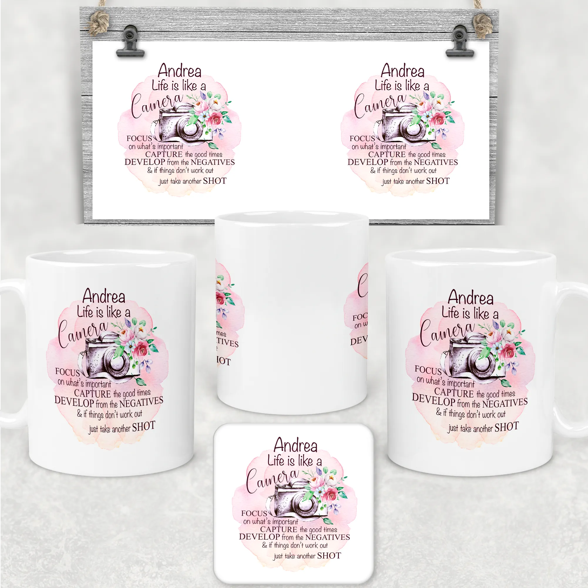 Camera Photography Positivity Personalised Mug & Coaster