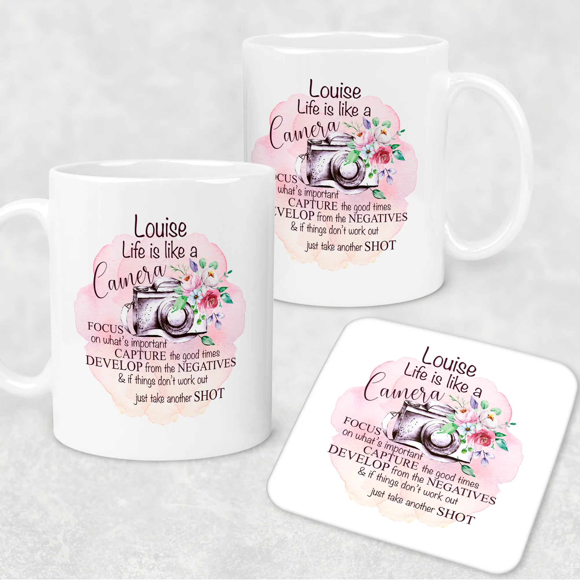 Camera Photography Positivity Personalised Mug & Coaster