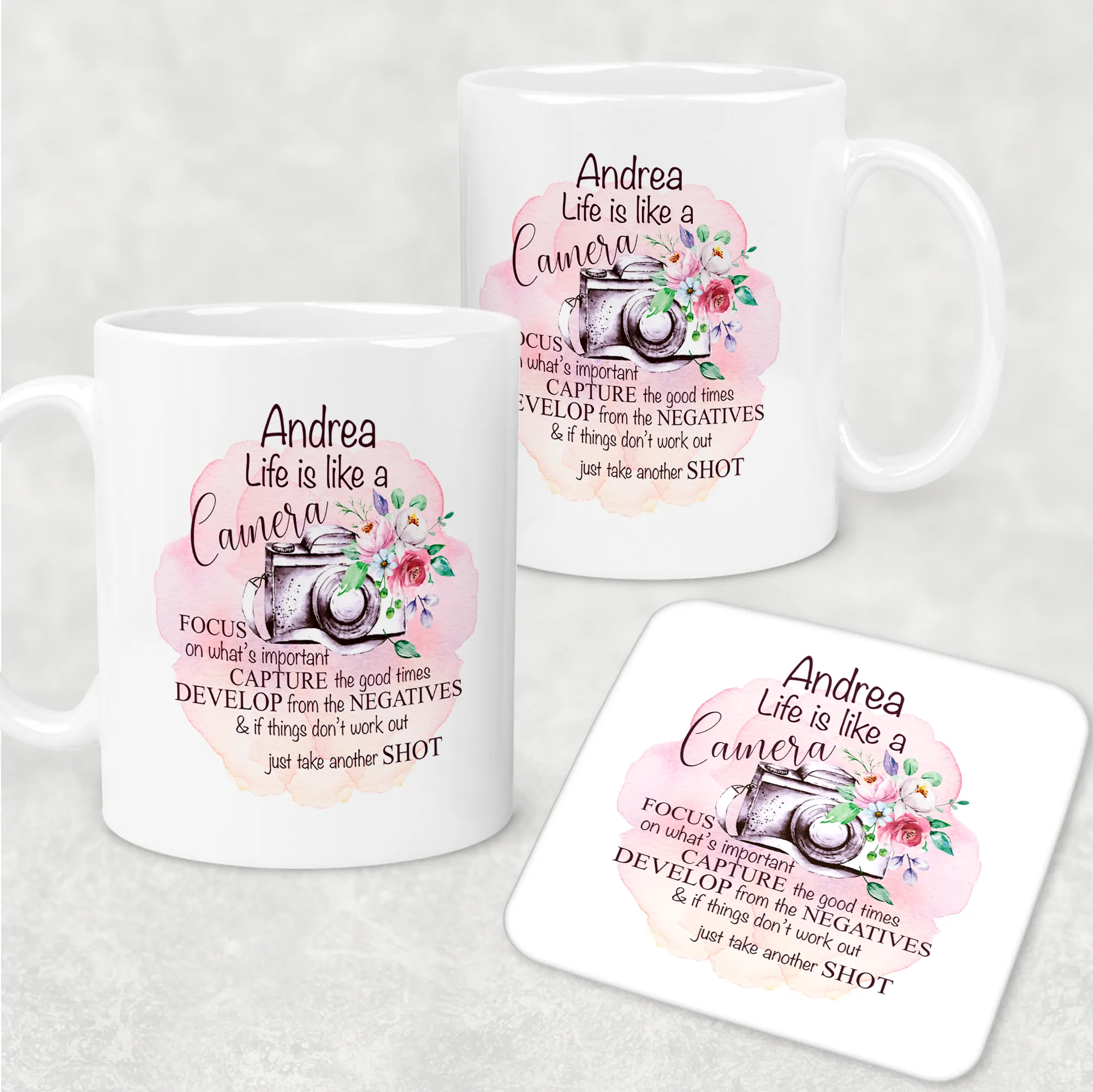 Camera Photography Positivity Personalised Mug & Coaster