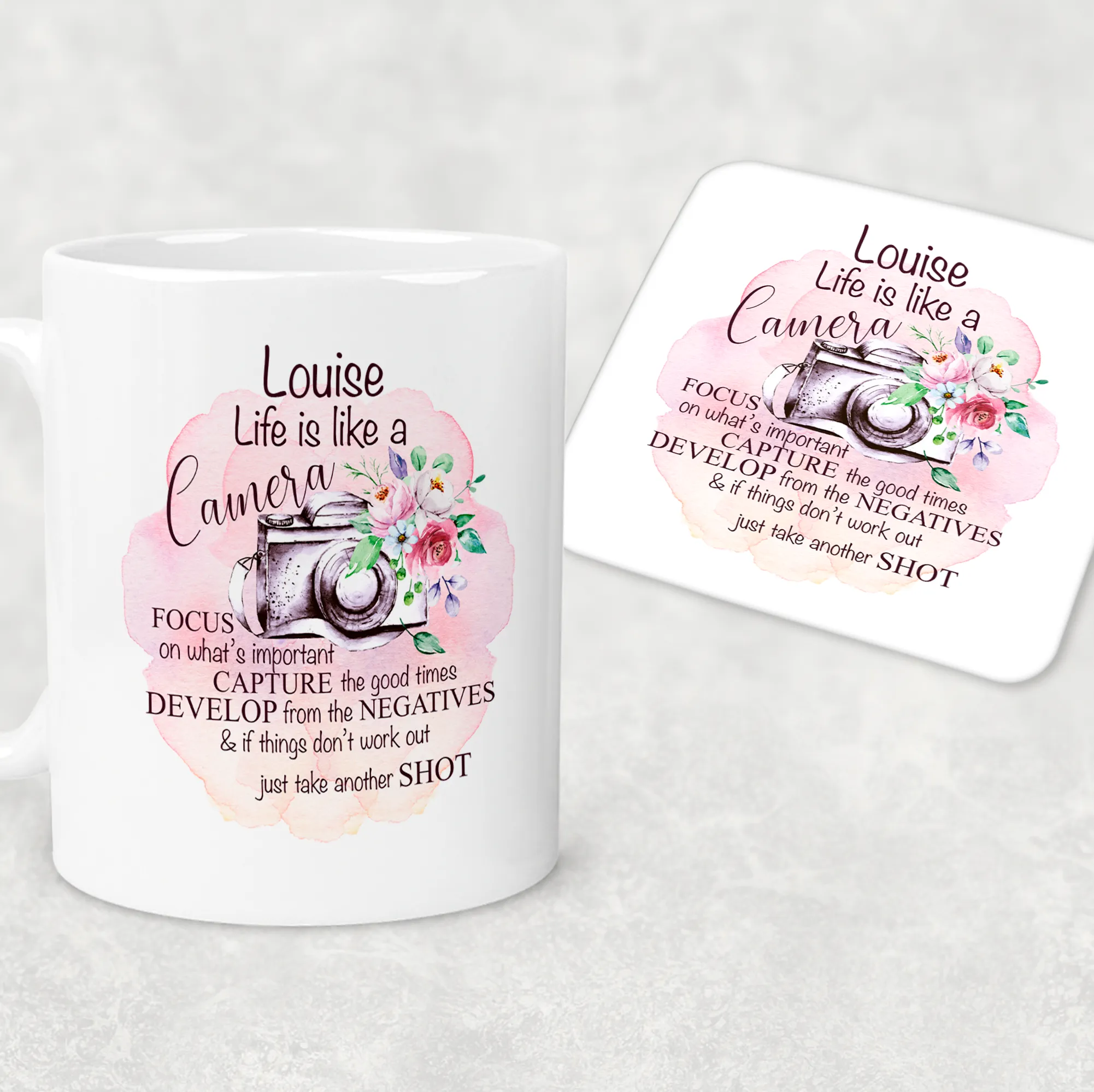 Camera Photography Positivity Personalised Mug & Coaster