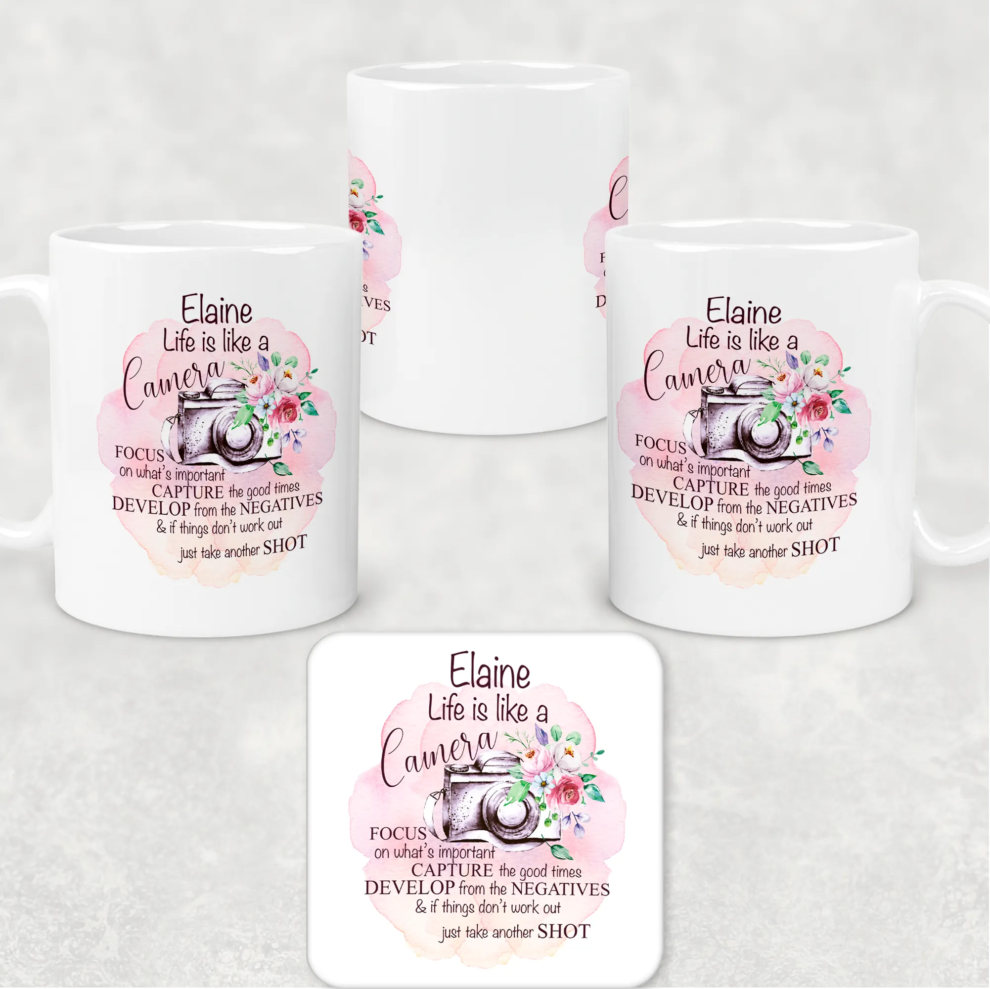 Camera Photography Positivity Personalised Mug & Coaster