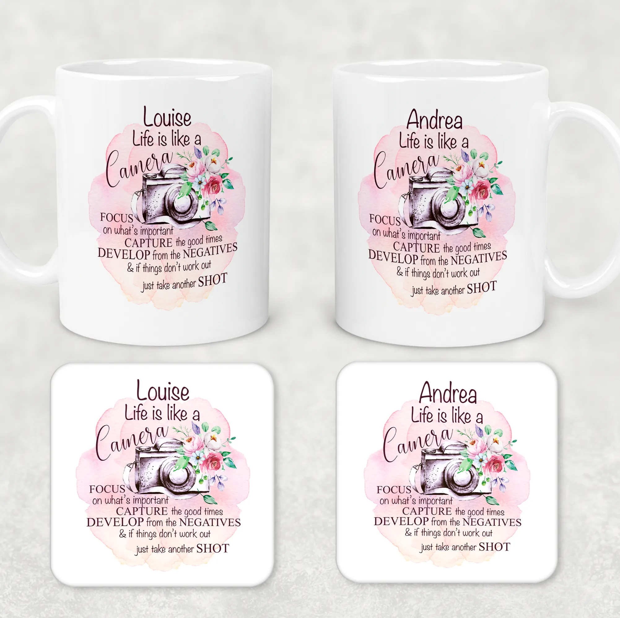 Camera Photography Positivity Personalised Mug & Coaster