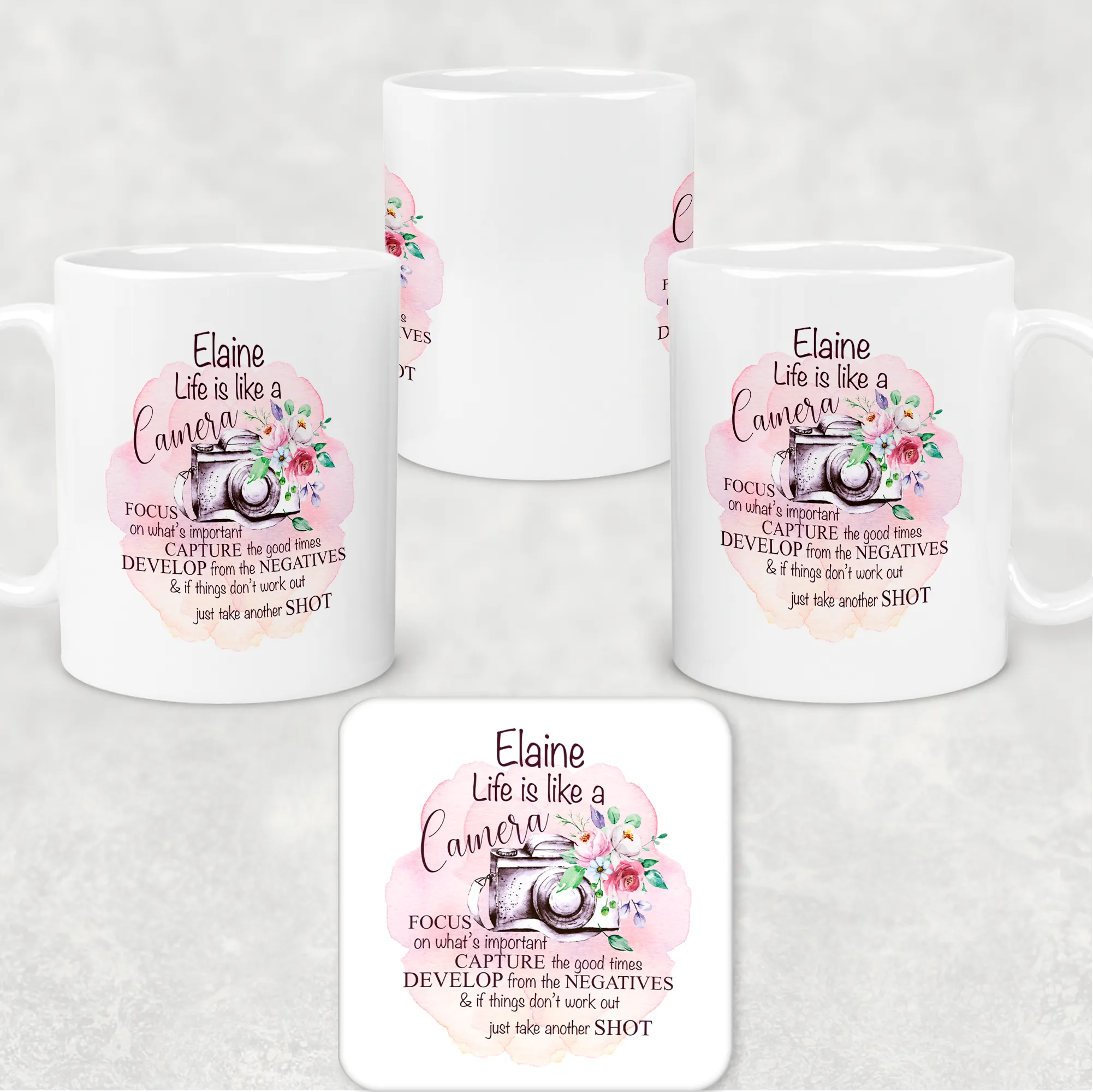 Camera Photography Positivity Personalised Mug & Coaster