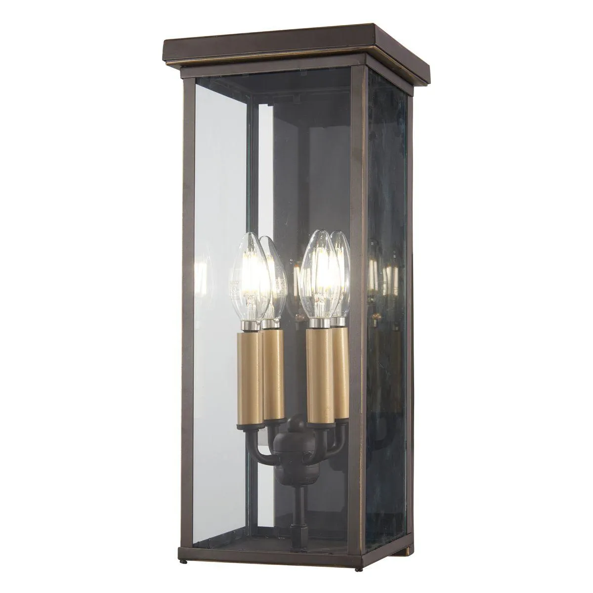 Casway 17 In. 4 Lights Outdoor Wall Lantern Oil Rubbed Bronze & Gold Finish